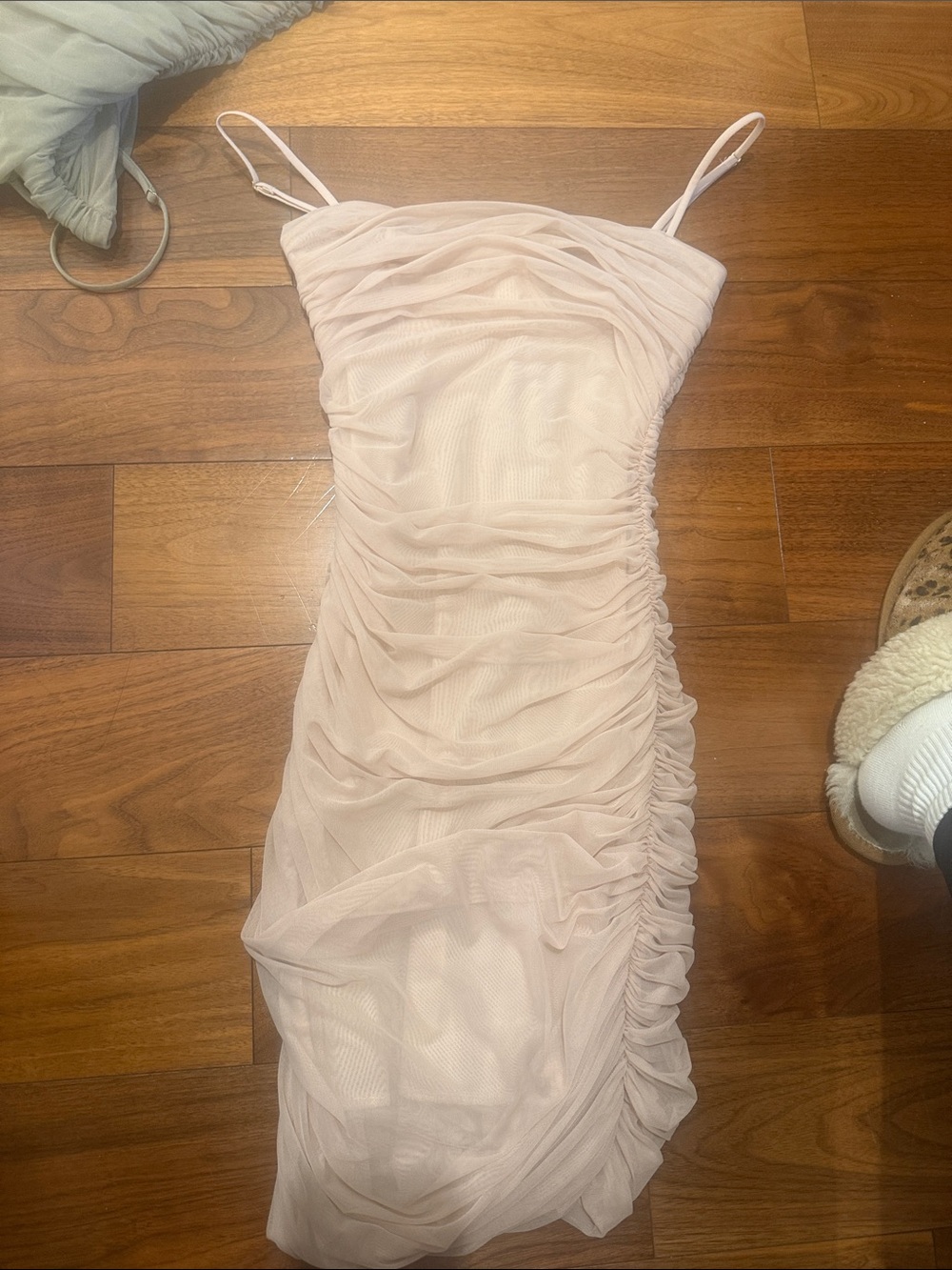 Aritzia Babaton contour ruched Spaghetti Strap Bodycon Dress in Blush